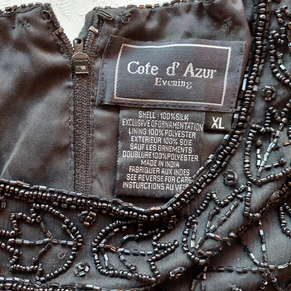 COTE D' AZUR Evening Black Vintage Gorgeous Beaded Silk Jacket XL - Picture 5 of 8